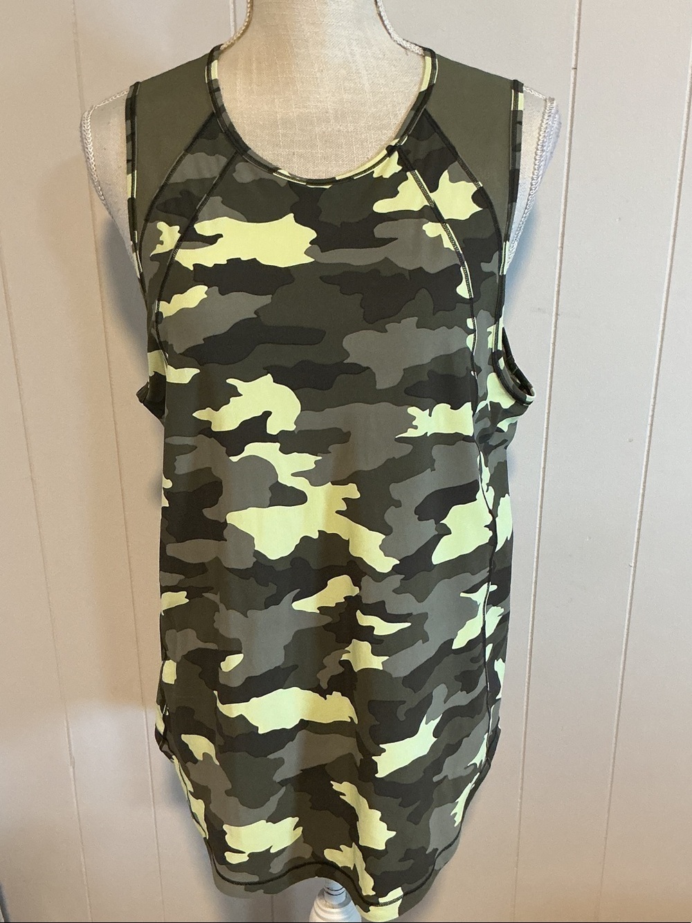lululemon athletica Olive and Neon Yellow Camo Tank Top